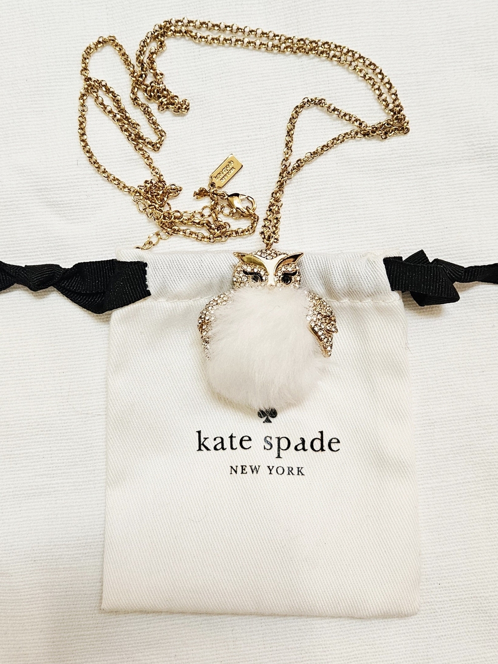 kate spade Women's Statement White Pom Owl Pendant Necklace